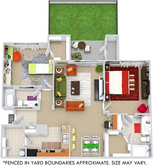 Floor plan for 2 beds, 2 baths, 1145 sqft